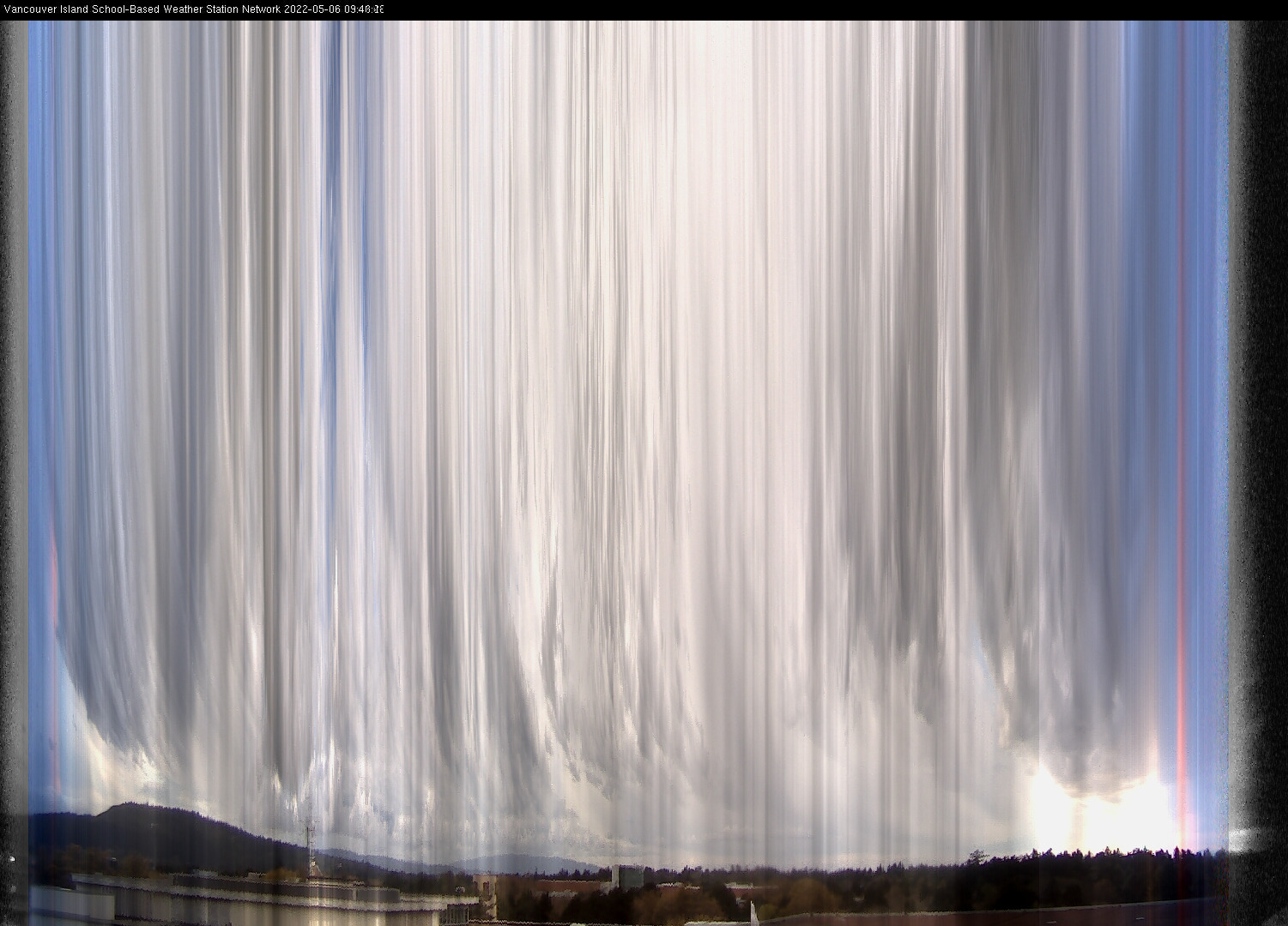 image of the sky seen from UVic, each column of pixels is a different minute, keogram