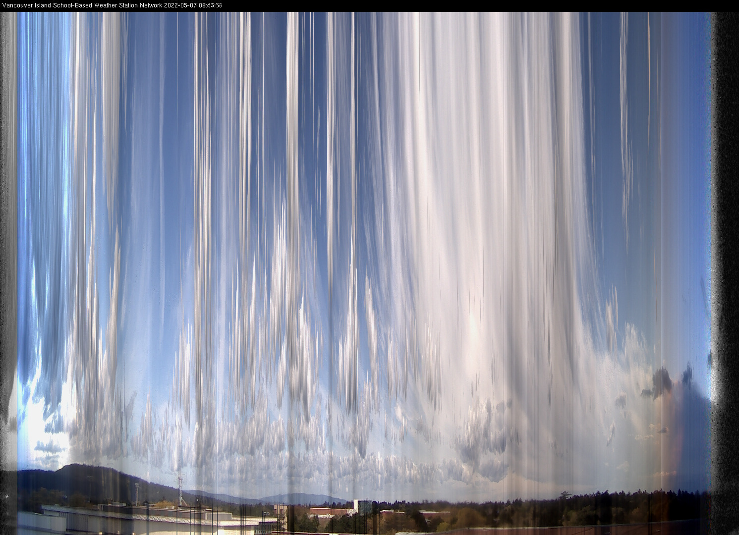 image of the sky seen from UVic, each column of pixels is a different minute, keogram