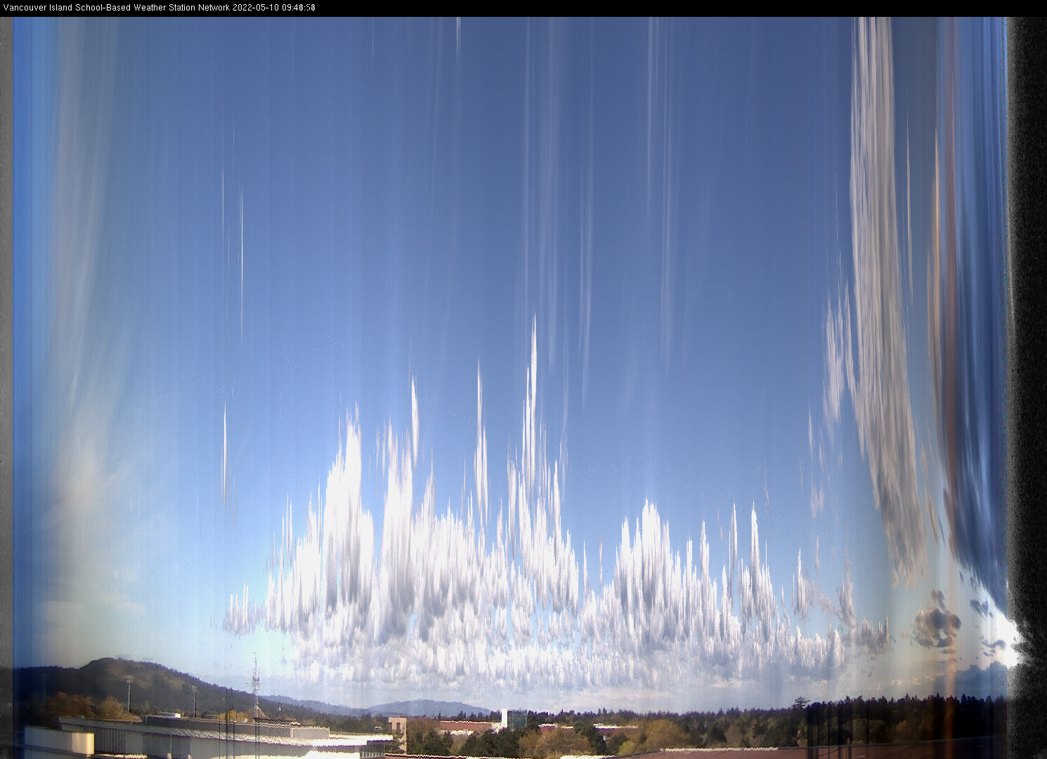 image of the sky seen from UVic, each column of pixels is a different minute, keogram