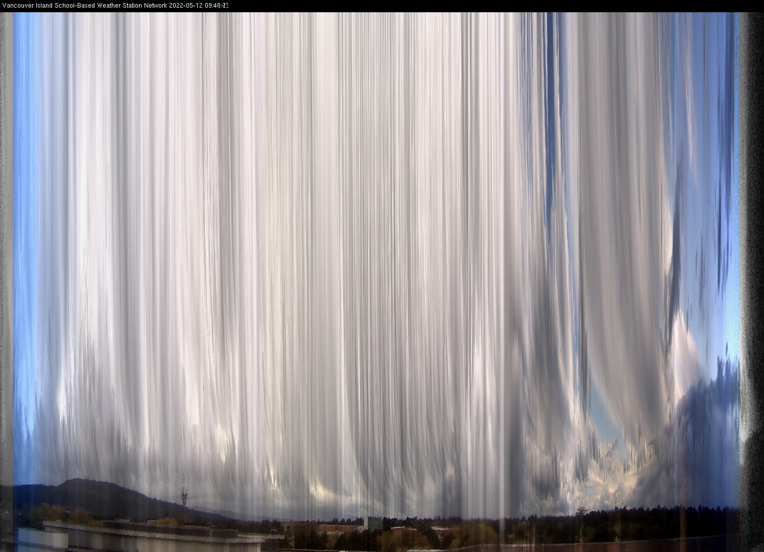 image of the sky seen from UVic, each column of pixels is a different minute, keogram