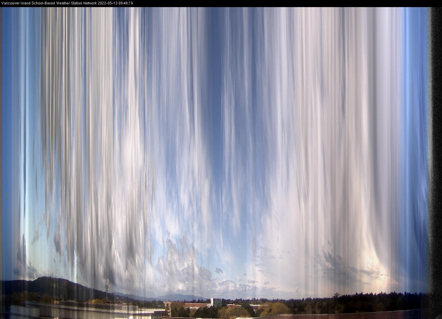 image of the sky seen from UVic, each column of pixels is a different minute, keogram