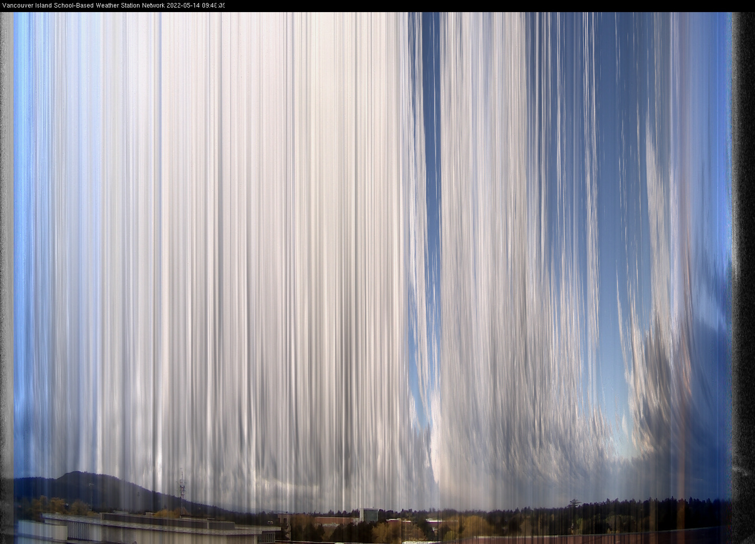 image of the sky seen from UVic, each column of pixels is a different minute, keogram