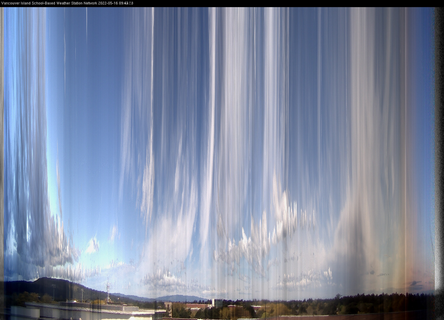 image of the sky seen from UVic, each column of pixels is a different minute, keogram