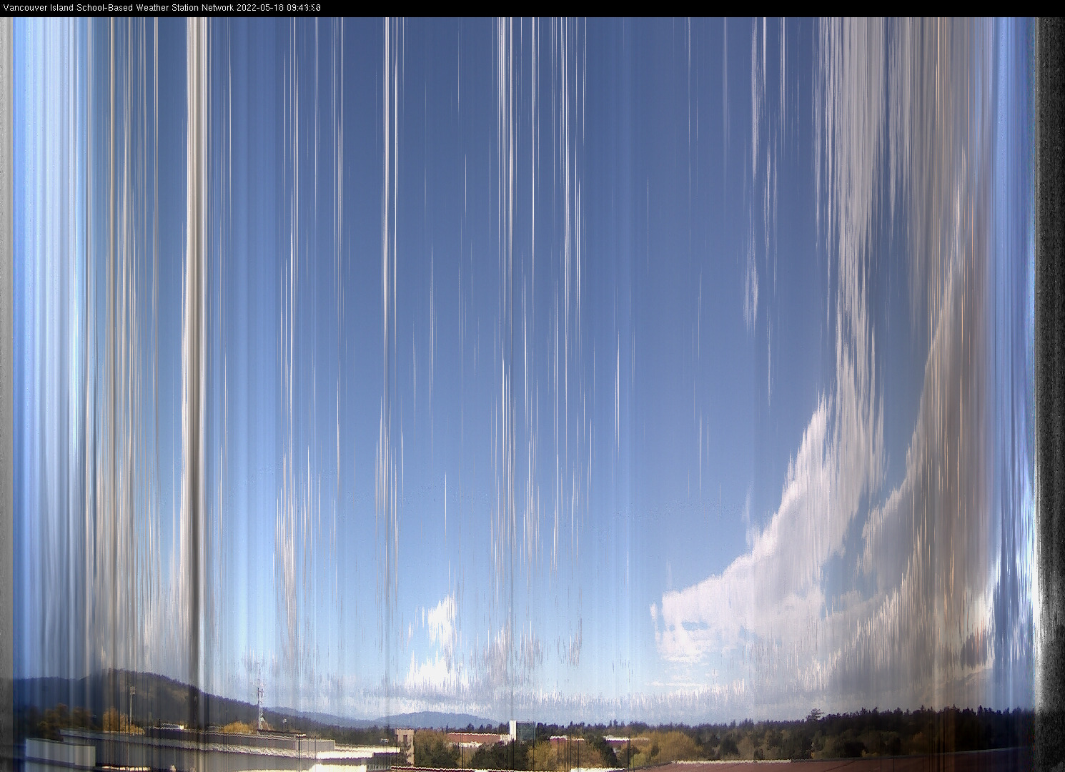 image of the sky seen from UVic, each column of pixels is a different minute, keogram