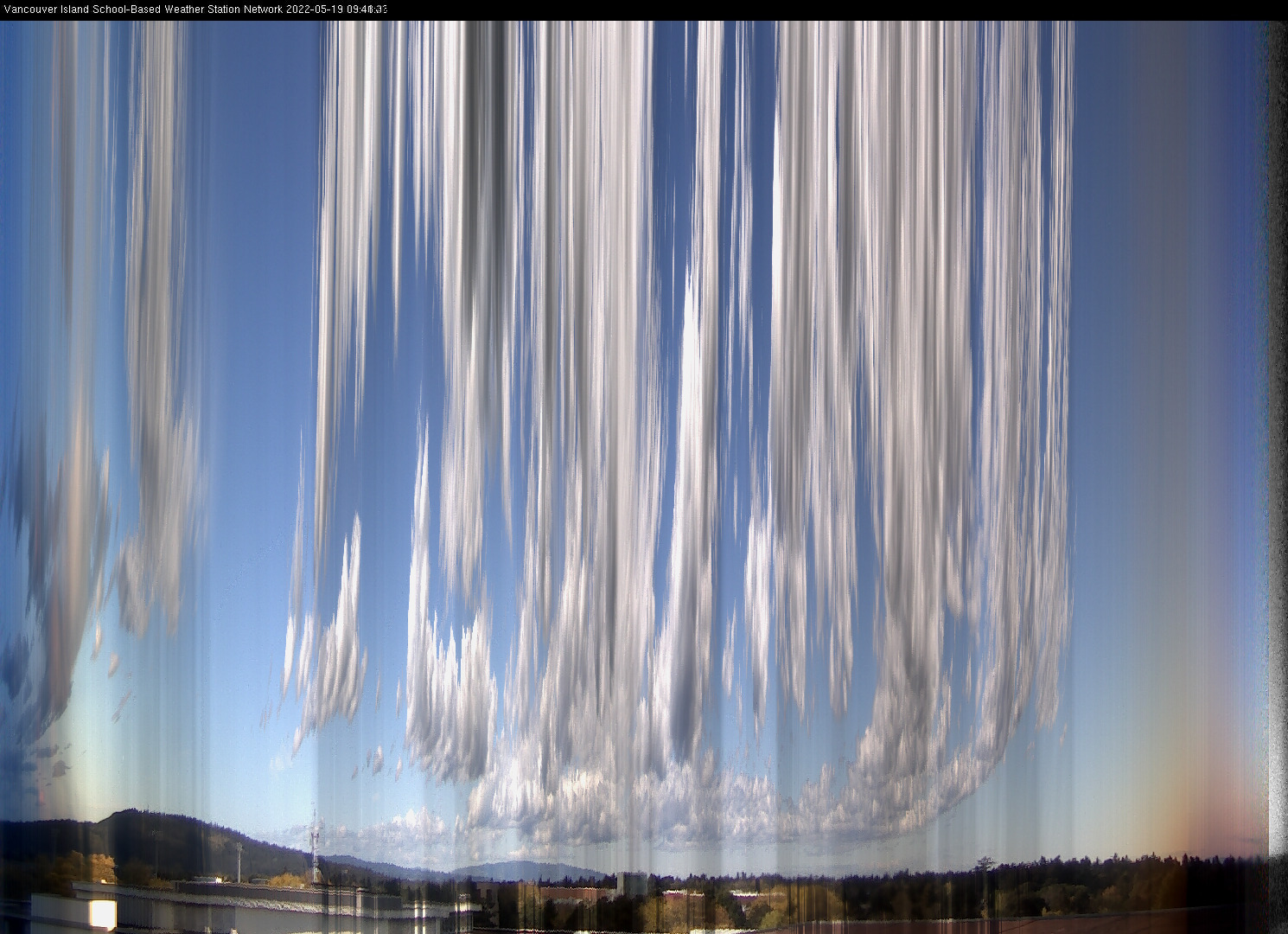 image of the sky seen from UVic, each column of pixels is a different minute, keogram
