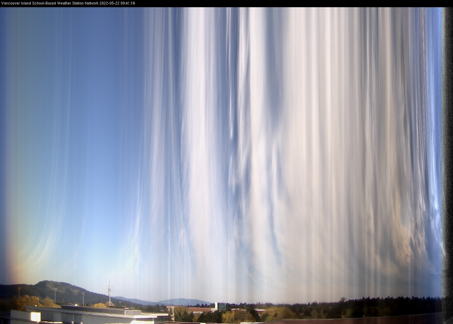 image of the sky seen from UVic, each column of pixels is a different minute, keogram
