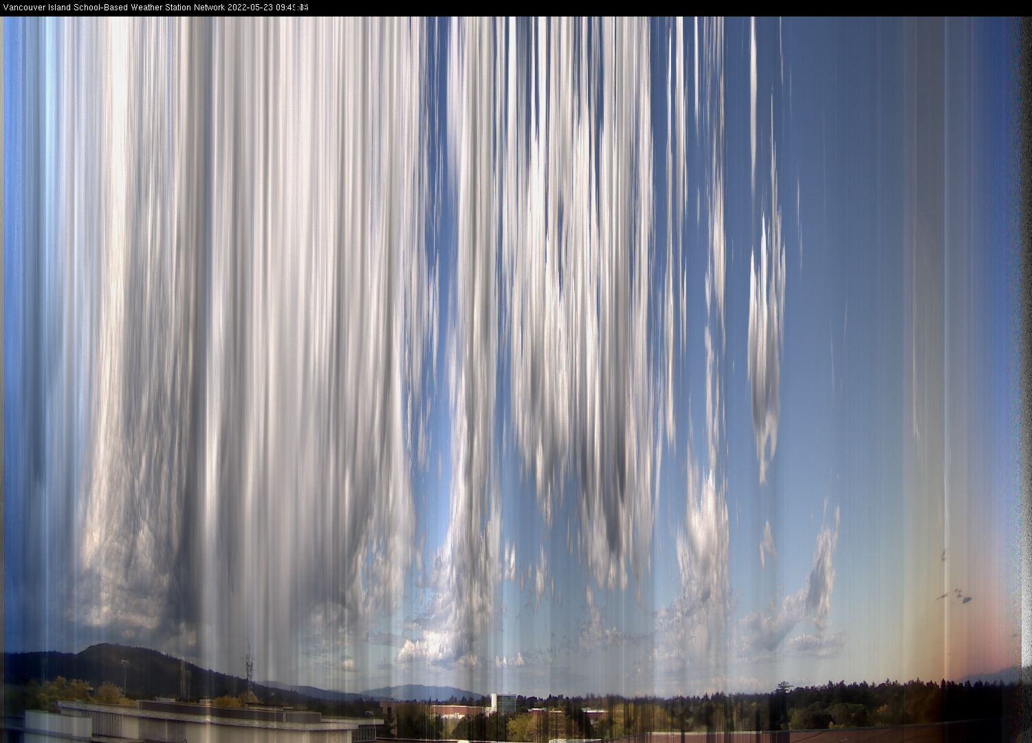 image of the sky seen from UVic, each column of pixels is a different minute, keogram