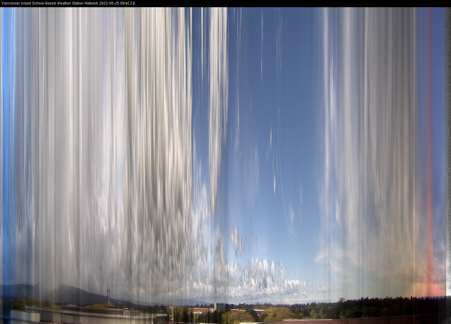 image of the sky seen from UVic, each column of pixels is a different minute, keogram