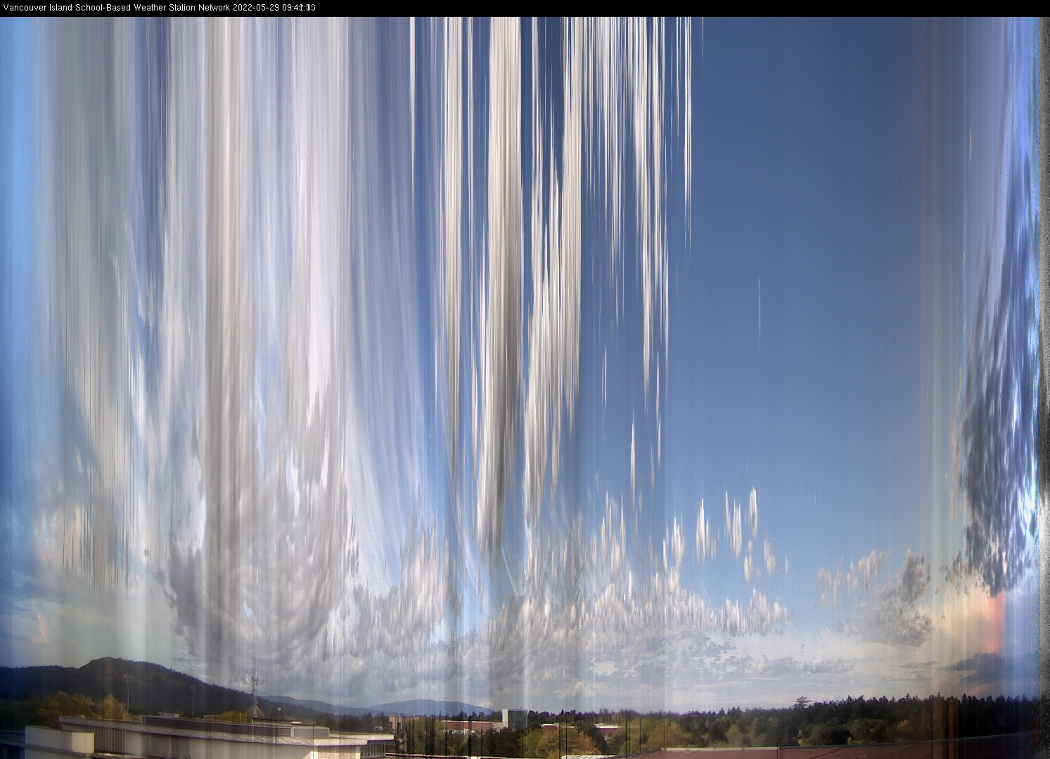 image of the sky seen from UVic, each column of pixels is a different minute, keogram