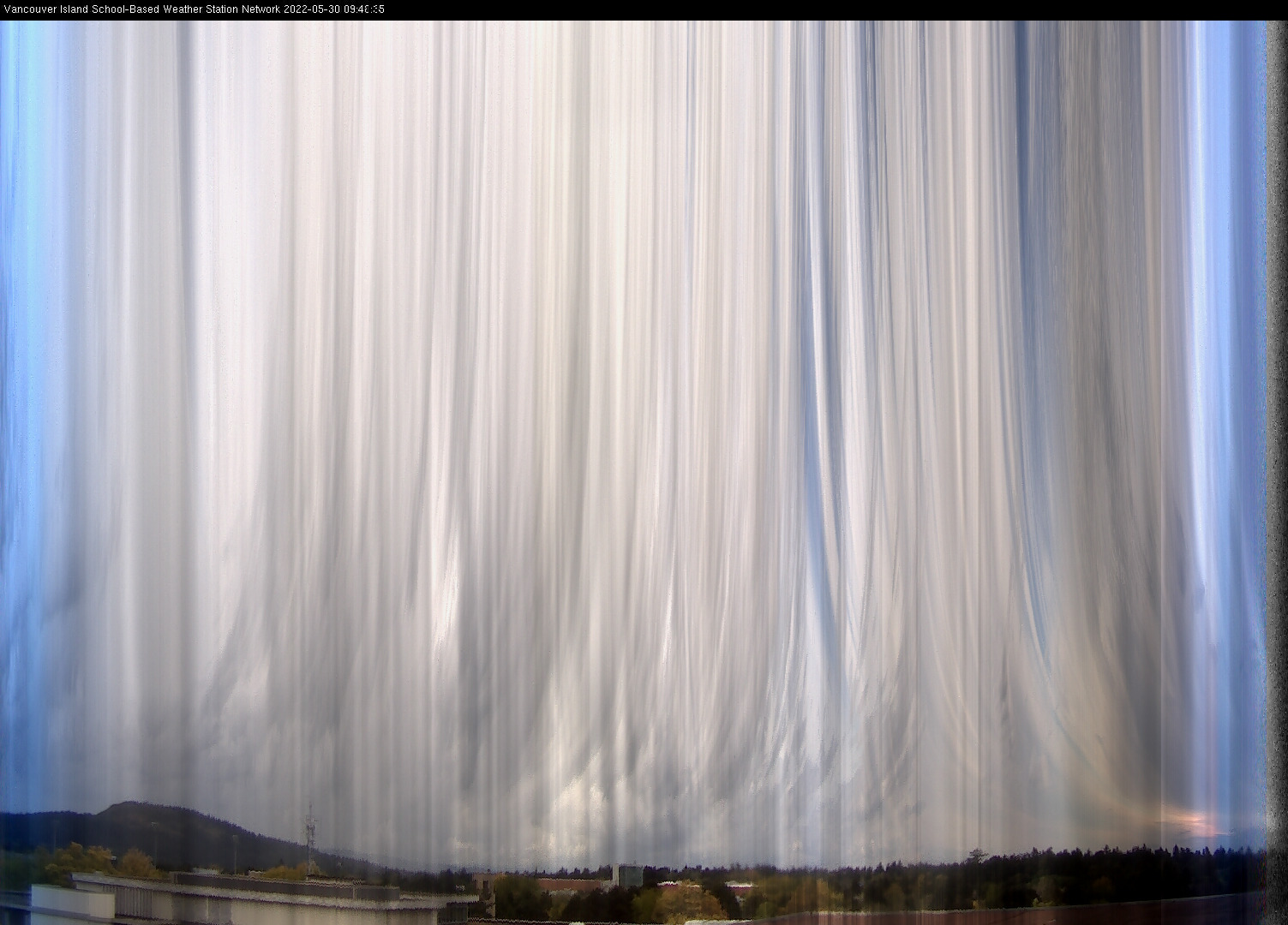 image of the sky seen from UVic, each column of pixels is a different minute, keogram