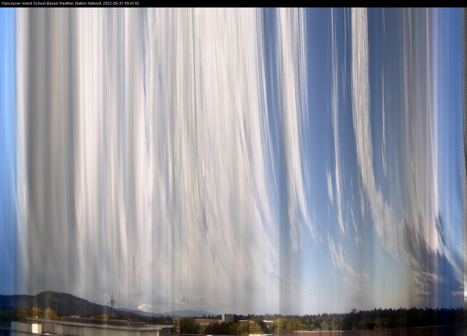 image of the sky seen from UVic, each column of pixels is a different minute, keogram