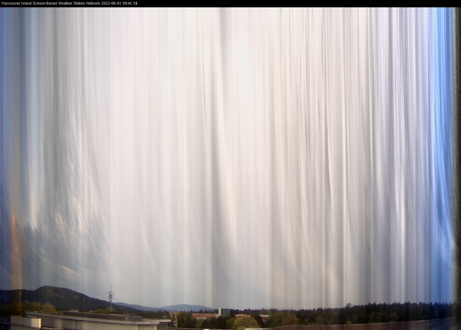 image of the sky seen from UVic, each column of pixels is a different minute, keogram
