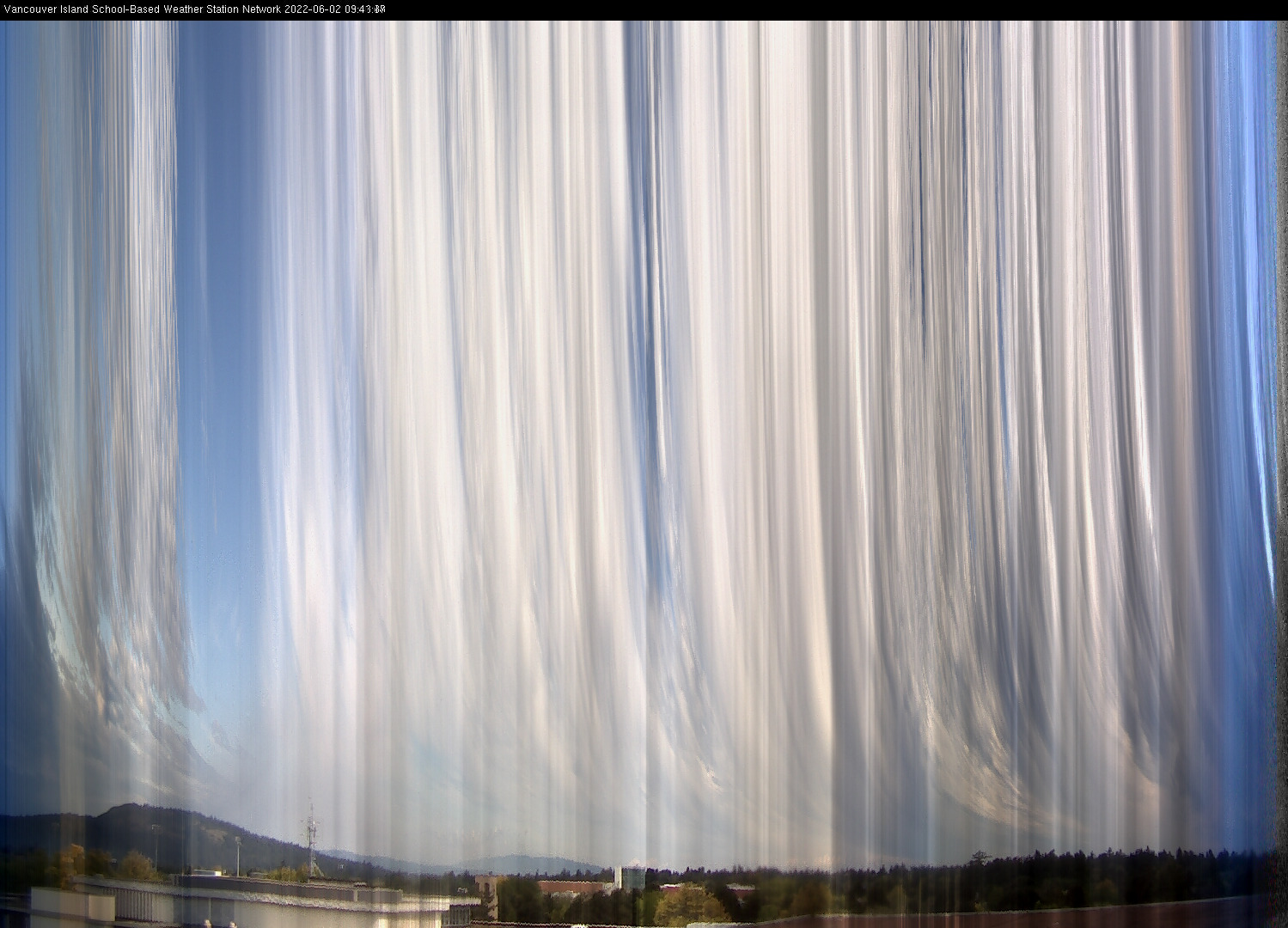 image of the sky seen from UVic, each column of pixels is a different minute, keogram