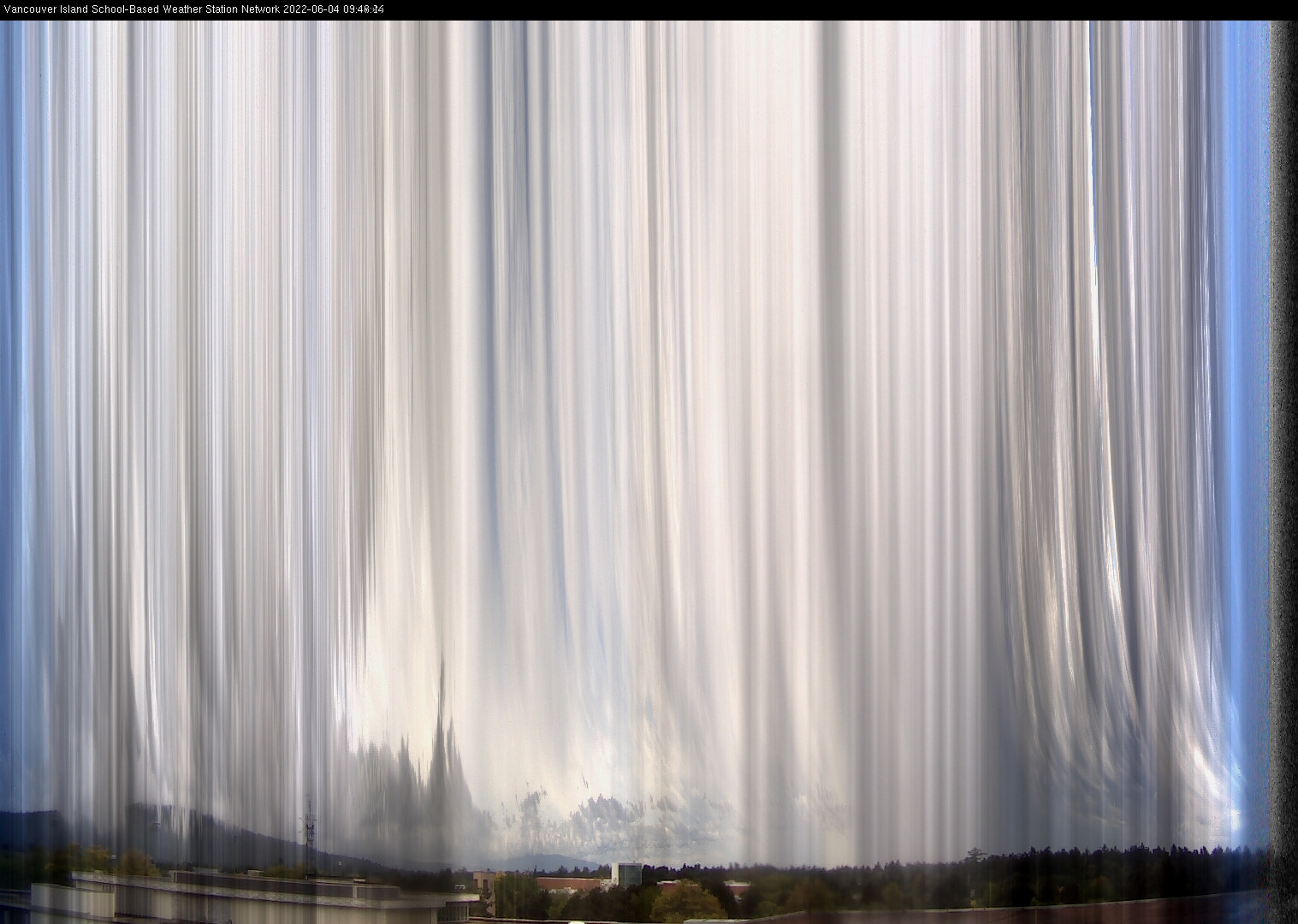 image of the sky seen from UVic, each column of pixels is a different minute, keogram