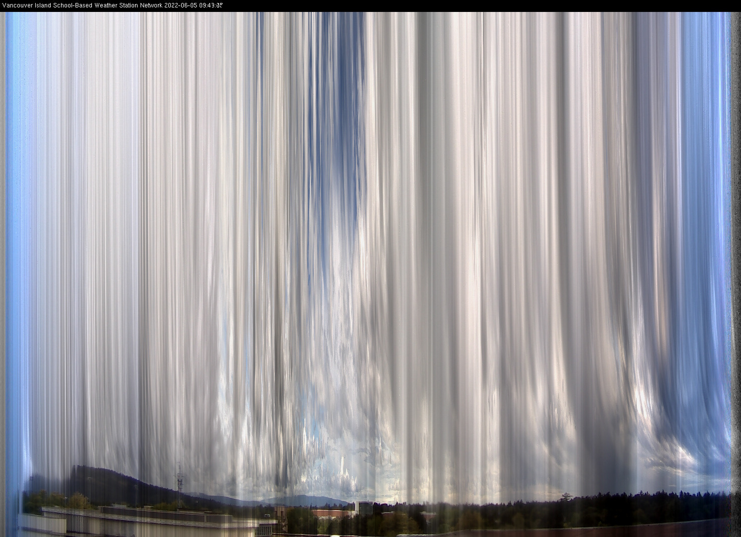 image of the sky seen from UVic, each column of pixels is a different minute, keogram