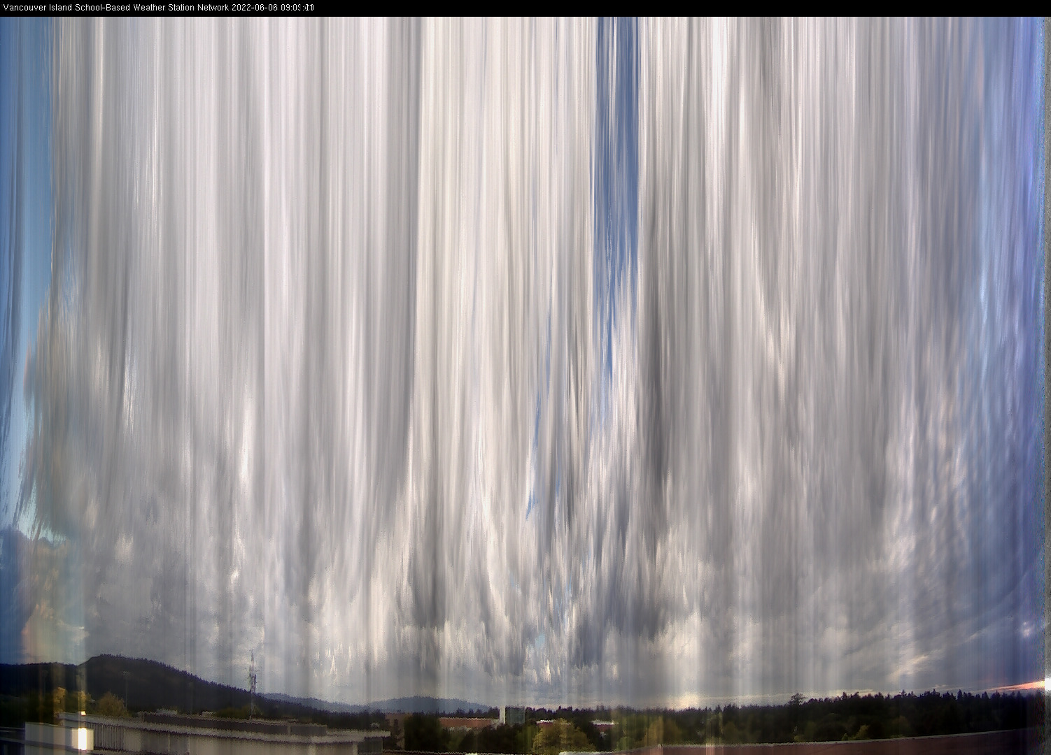 image of the sky seen from UVic, each column of pixels is a different minute, keogram