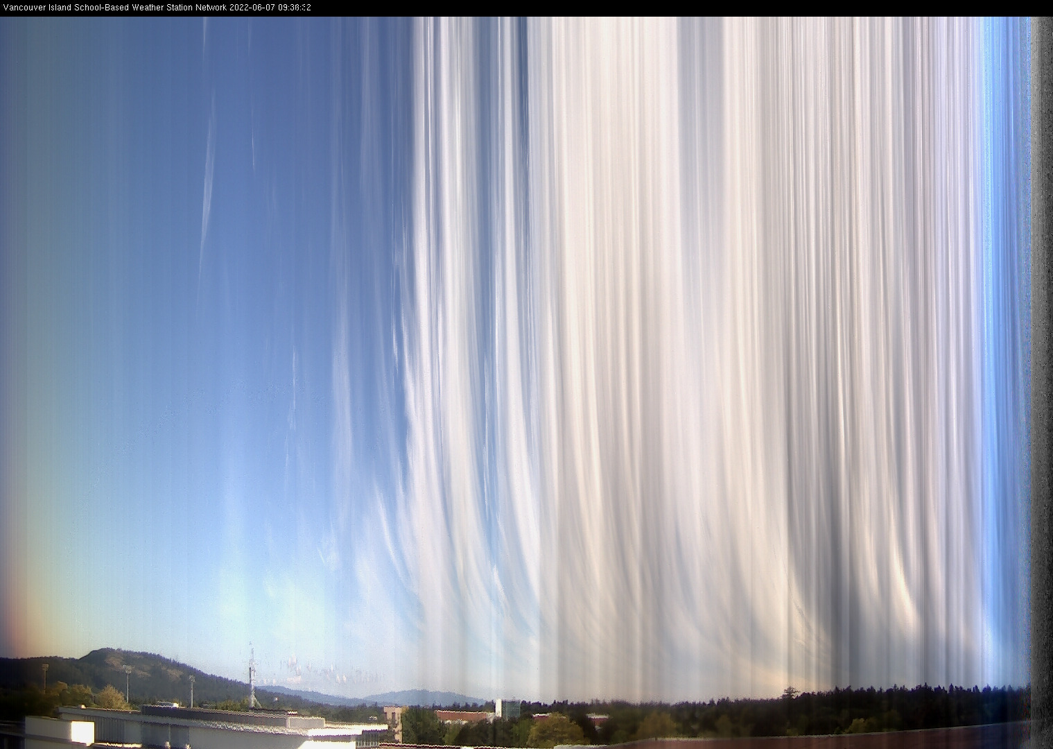 image of the sky seen from UVic, each column of pixels is a different minute, keogram