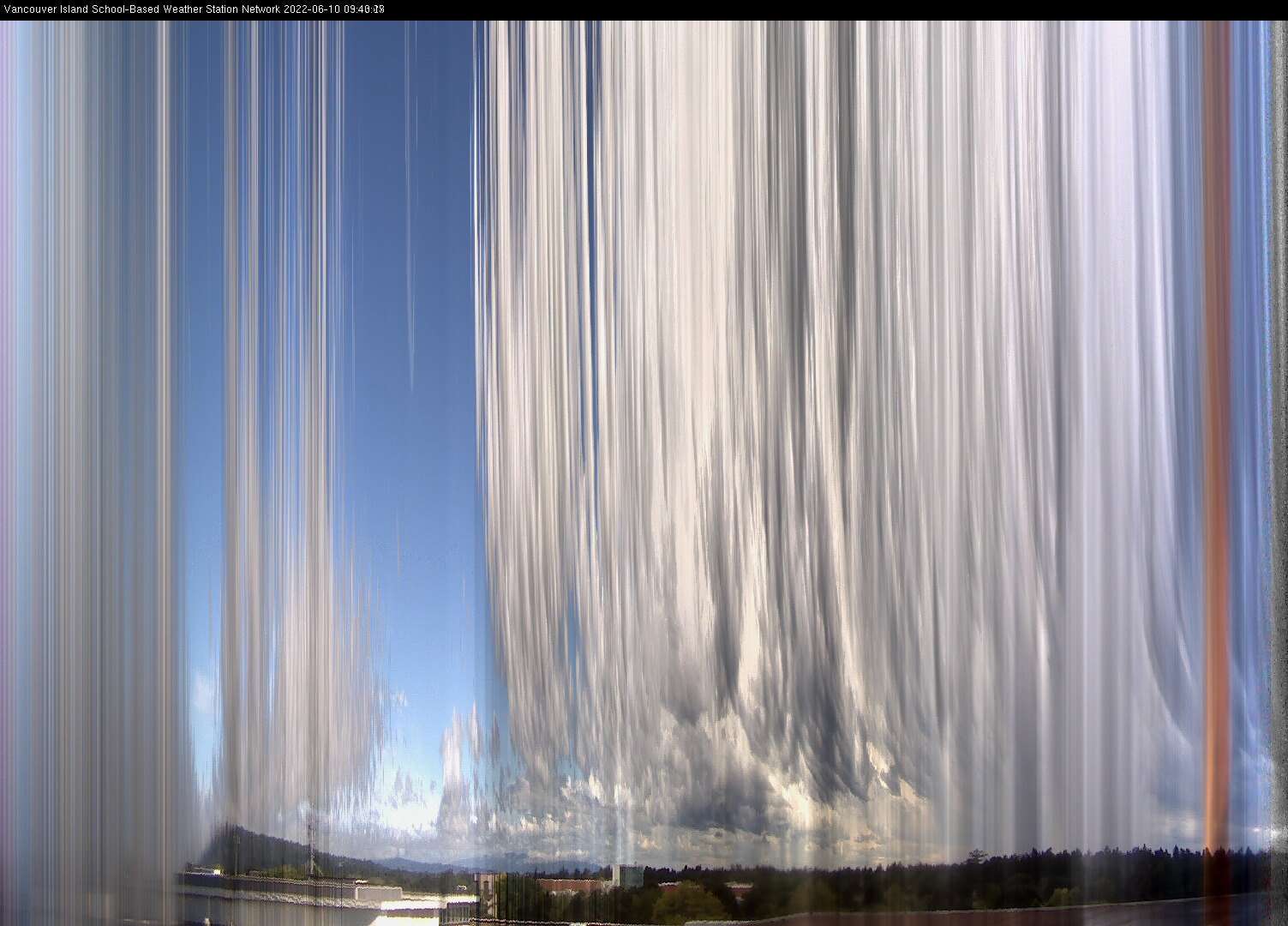 image of the sky seen from UVic, each column of pixels is a different minute, keogram
