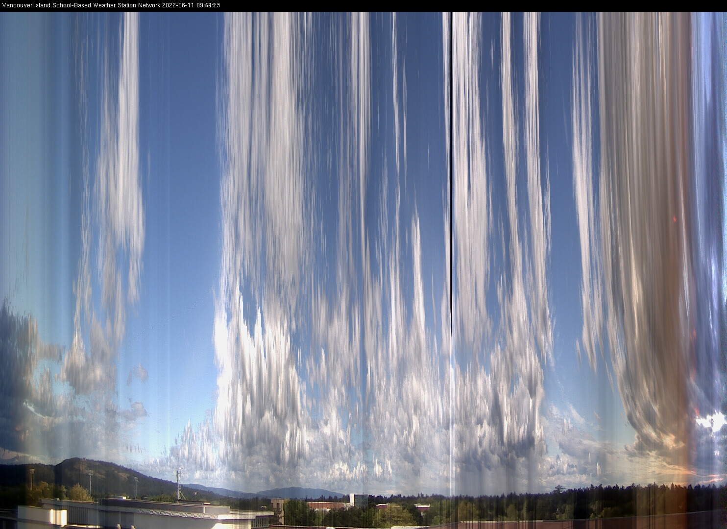image of the sky seen from UVic, each column of pixels is a different minute, keogram