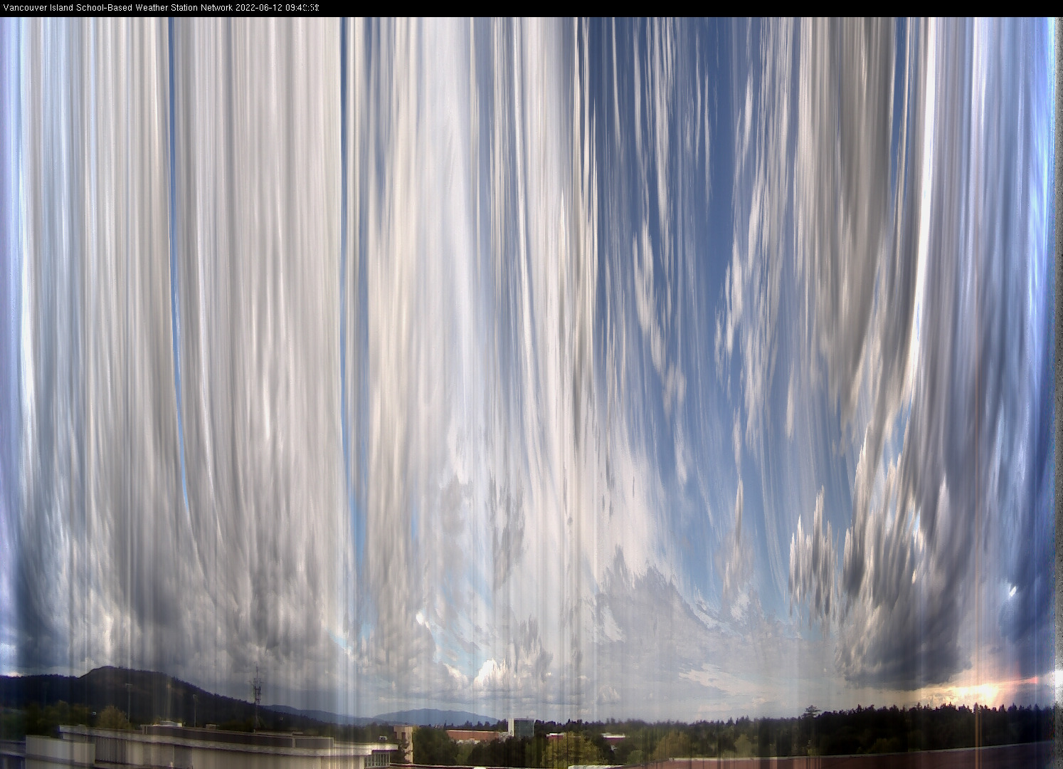 image of the sky seen from UVic, each column of pixels is a different minute, keogram