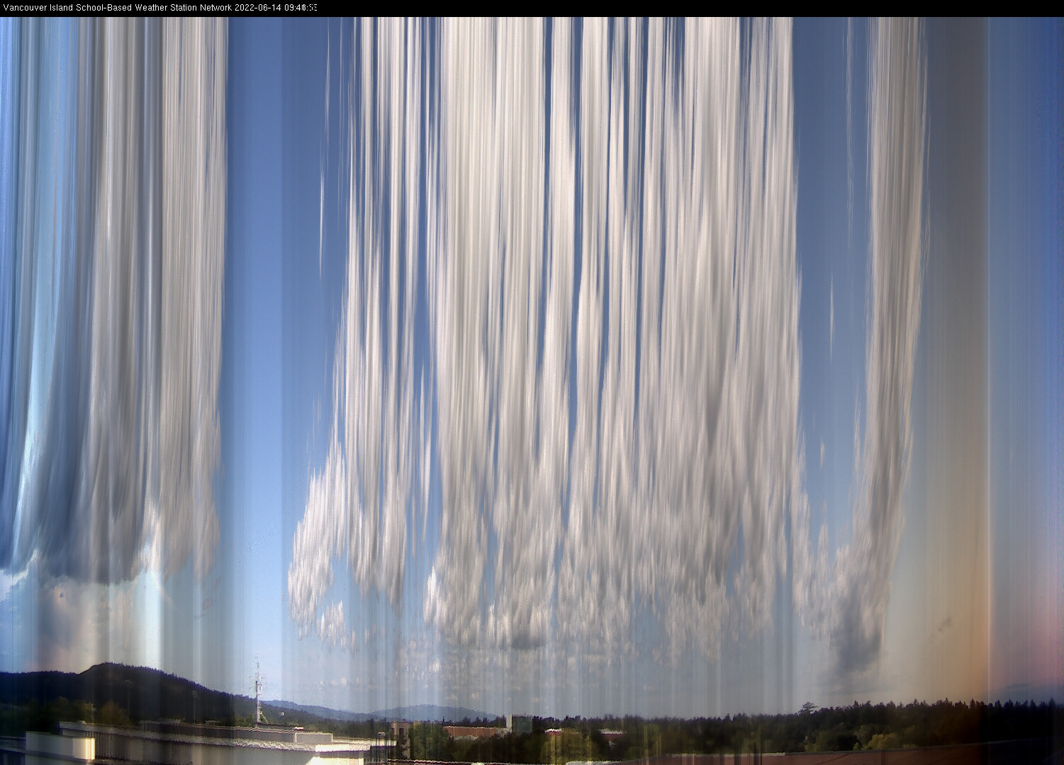 image of the sky seen from UVic, each column of pixels is a different minute, keogram