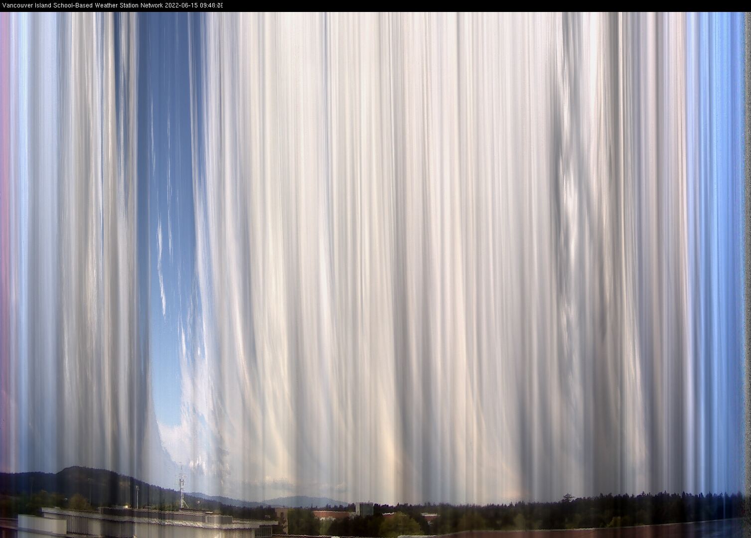 image of the sky seen from UVic, each column of pixels is a different minute, keogram