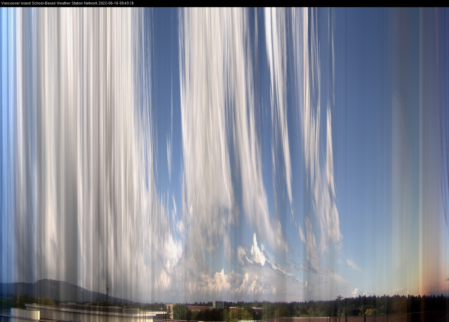 image of the sky seen from UVic, each column of pixels is a different minute, keogram