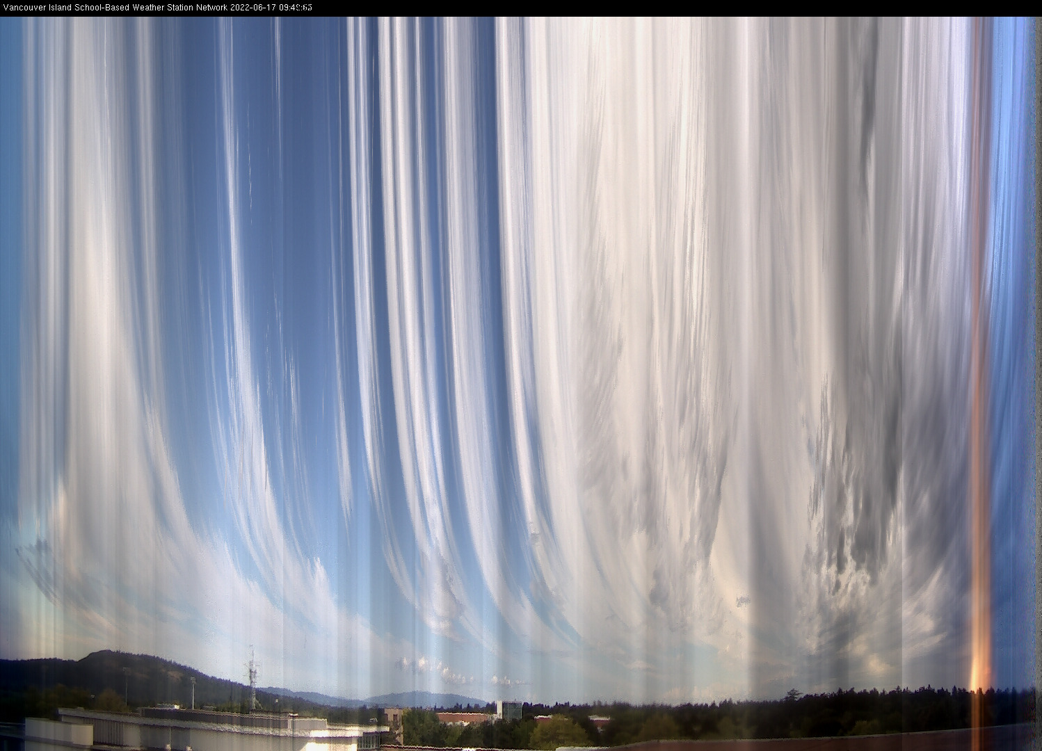 image of the sky seen from UVic, each column of pixels is a different minute, keogram