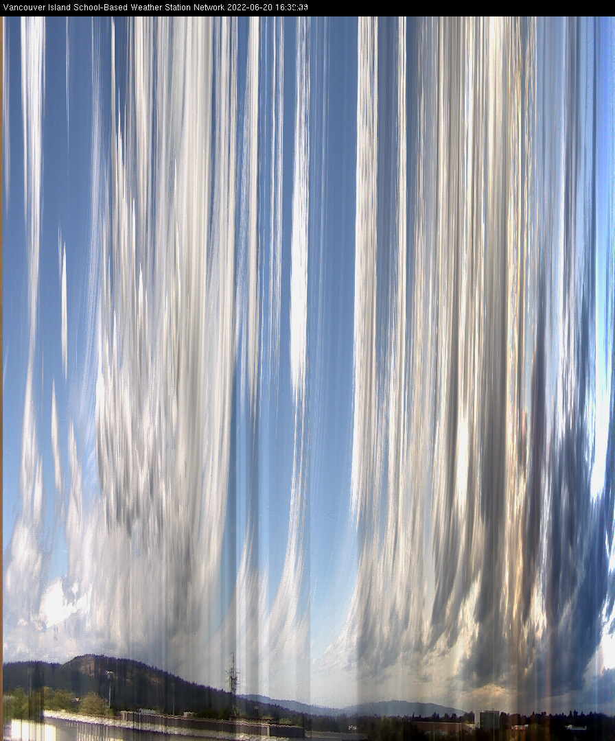 image of the sky seen from UVic, each column of pixels is a different minute, keogram