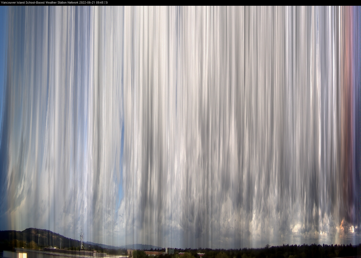 image of the sky seen from UVic, each column of pixels is a different minute, keogram