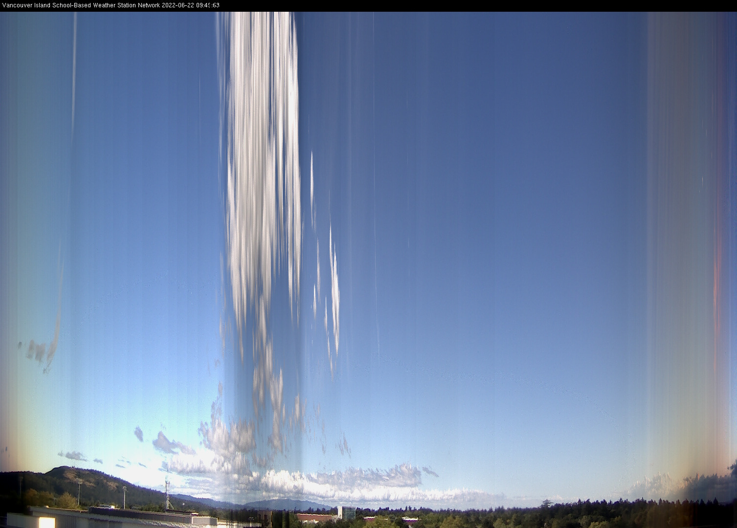 image of the sky seen from UVic, each column of pixels is a different minute, keogram