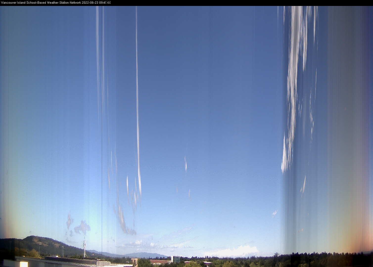 image of the sky seen from UVic, each column of pixels is a different minute, keogram
