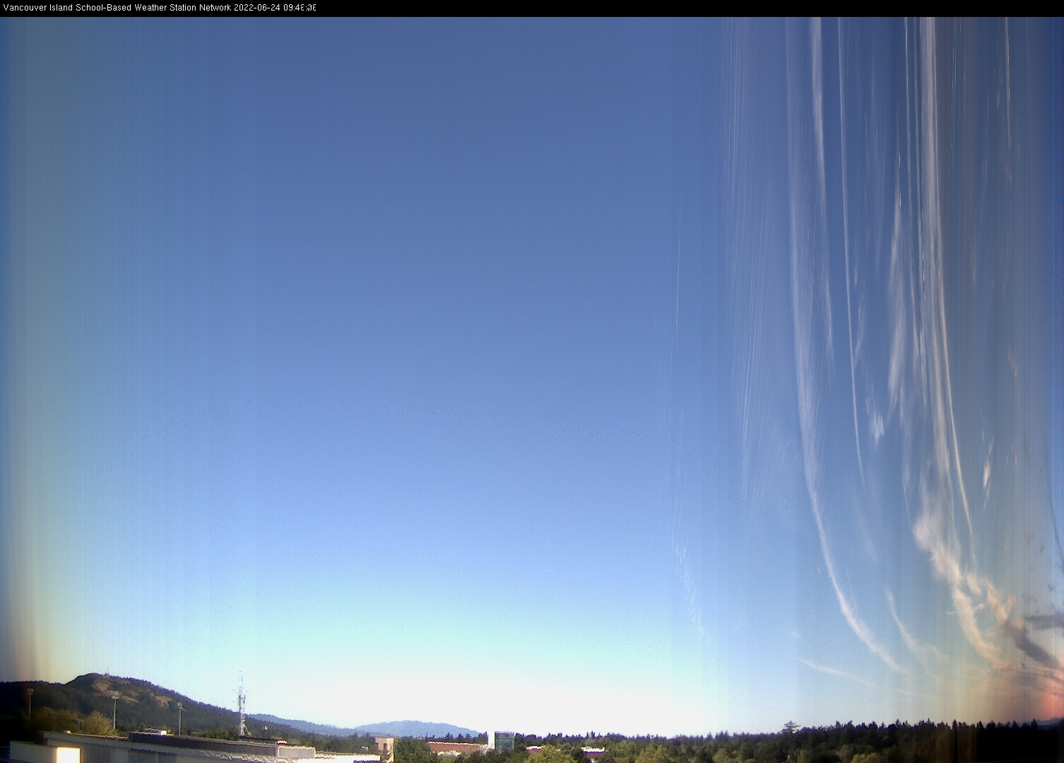 image of the sky seen from UVic, each column of pixels is a different minute, keogram