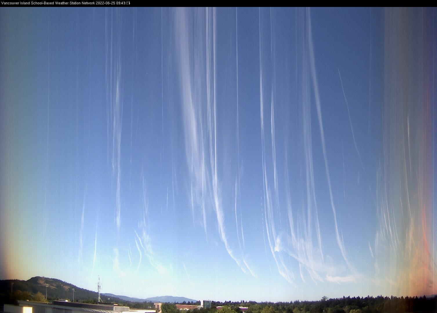 image of the sky seen from UVic, each column of pixels is a different minute, keogram