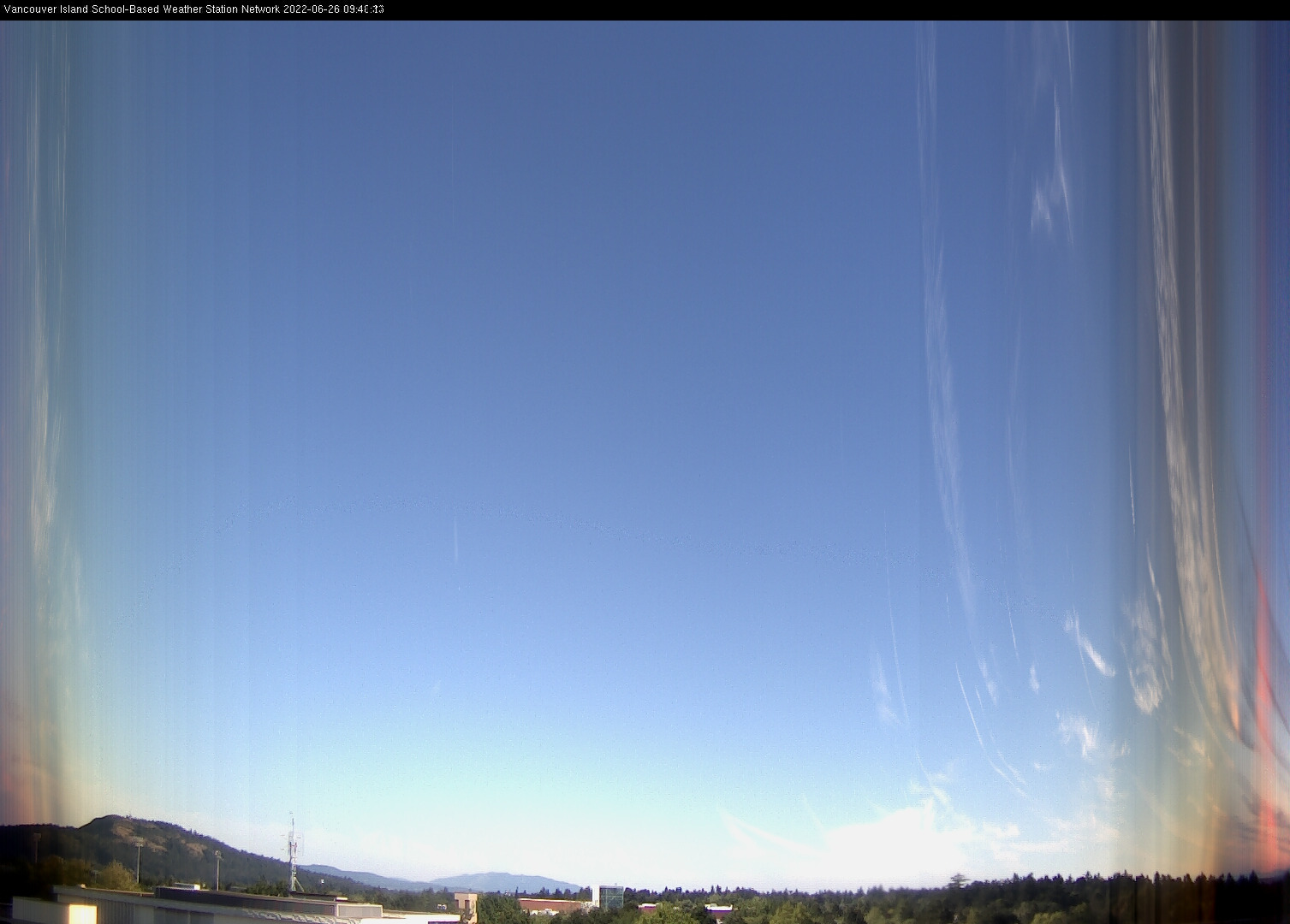 image of the sky seen from UVic, each column of pixels is a different minute, keogram