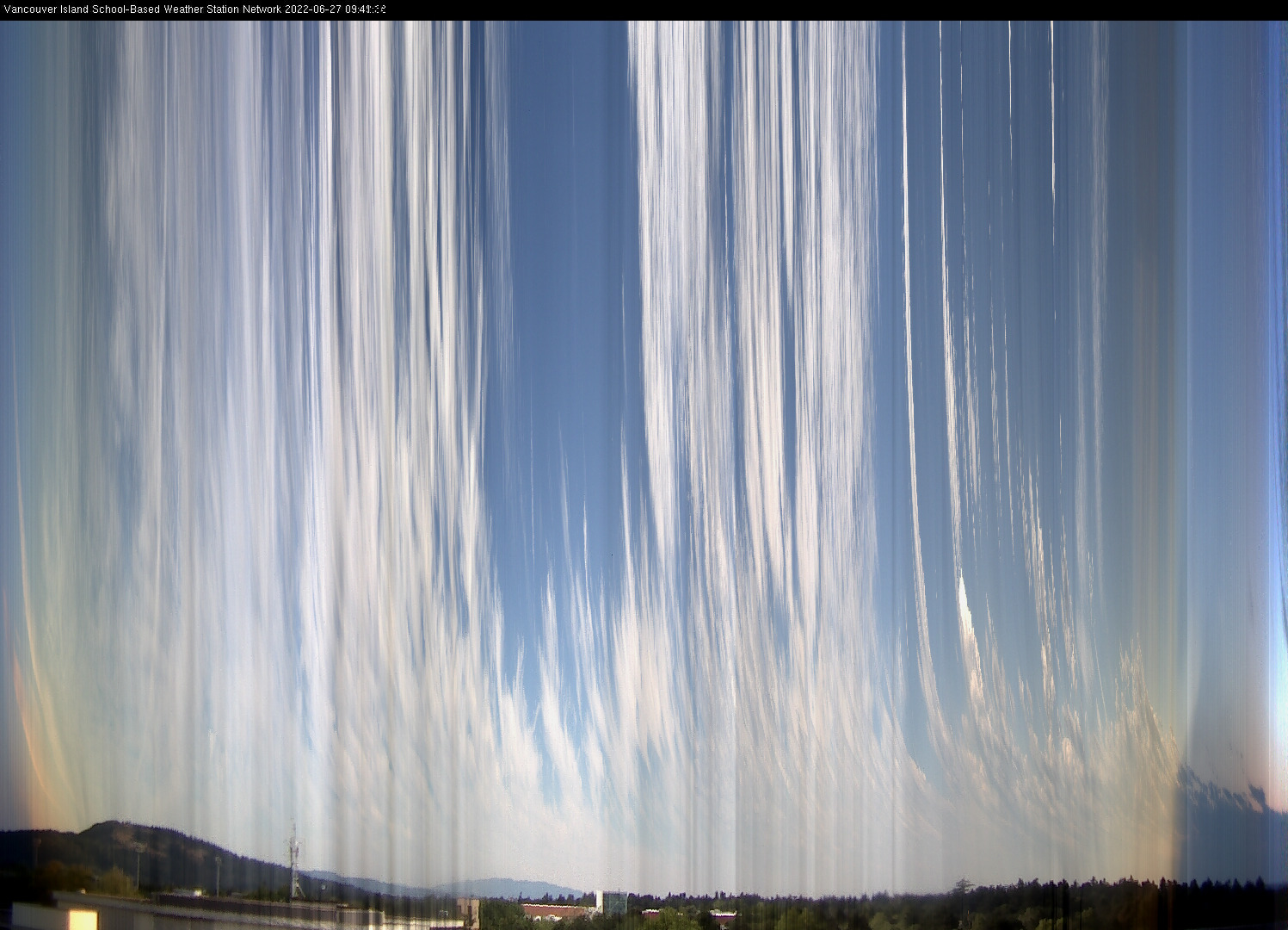image of the sky seen from UVic, each column of pixels is a different minute, keogram