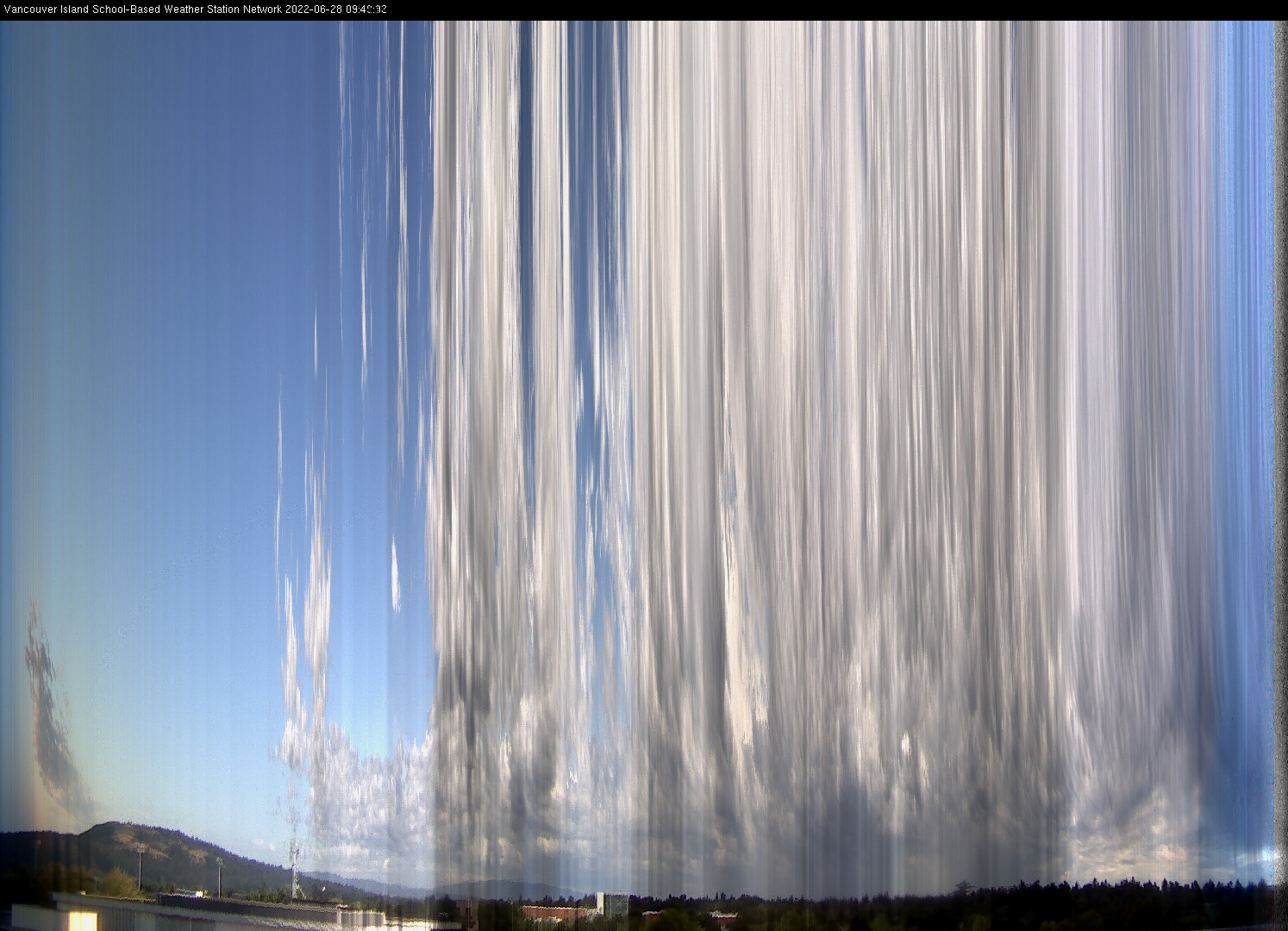 image of the sky seen from UVic, each column of pixels is a different minute, keogram