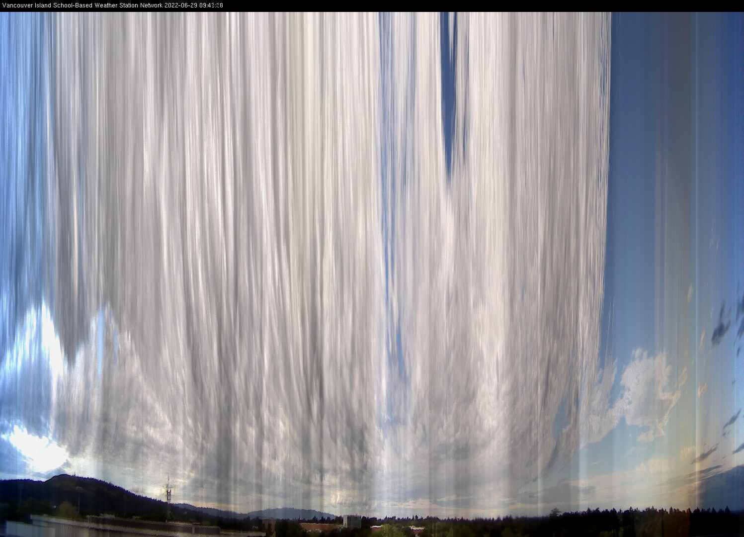 image of the sky seen from UVic, each column of pixels is a different minute, keogram