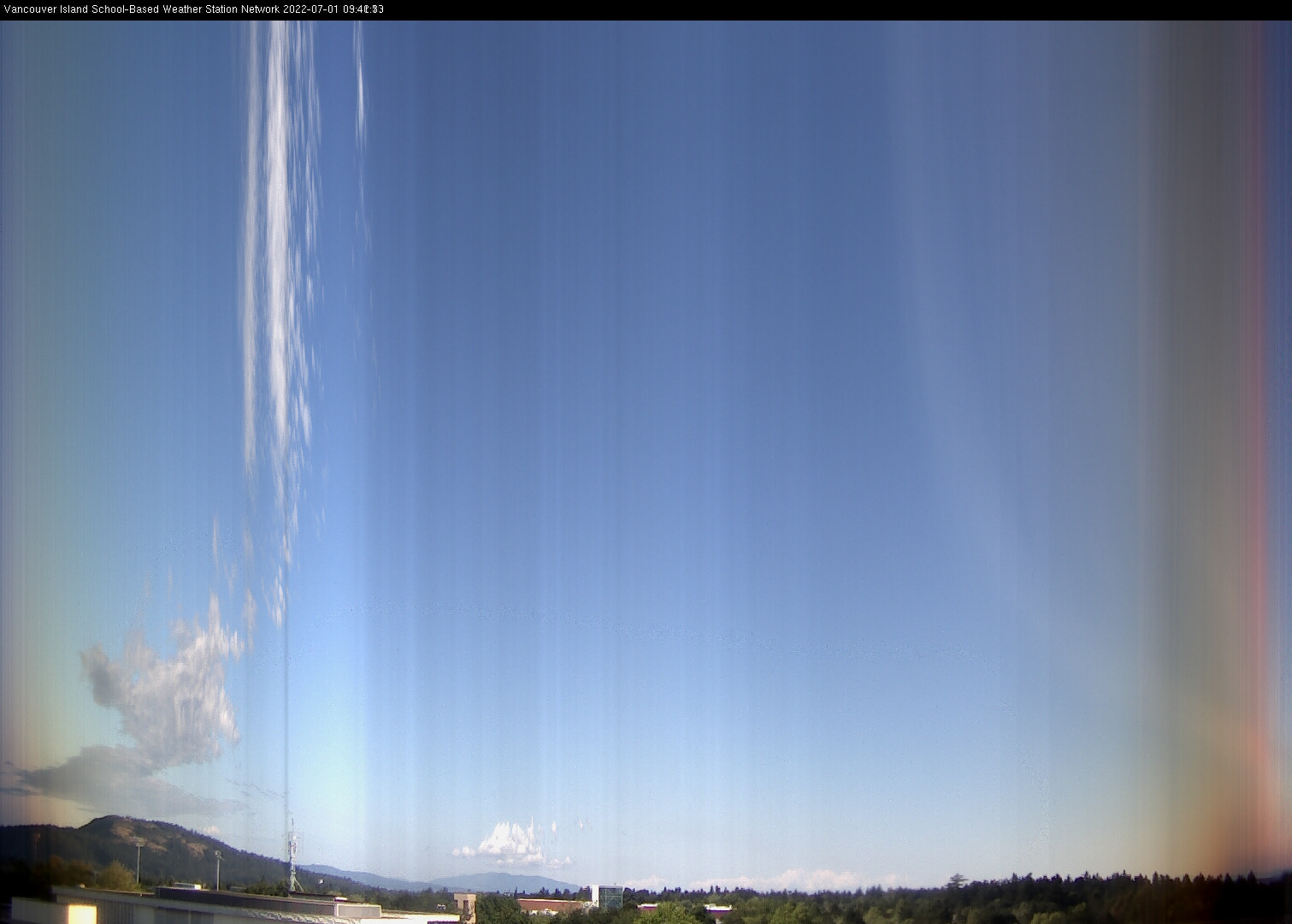 image of the sky seen from UVic, each column of pixels is a different minute, keogram