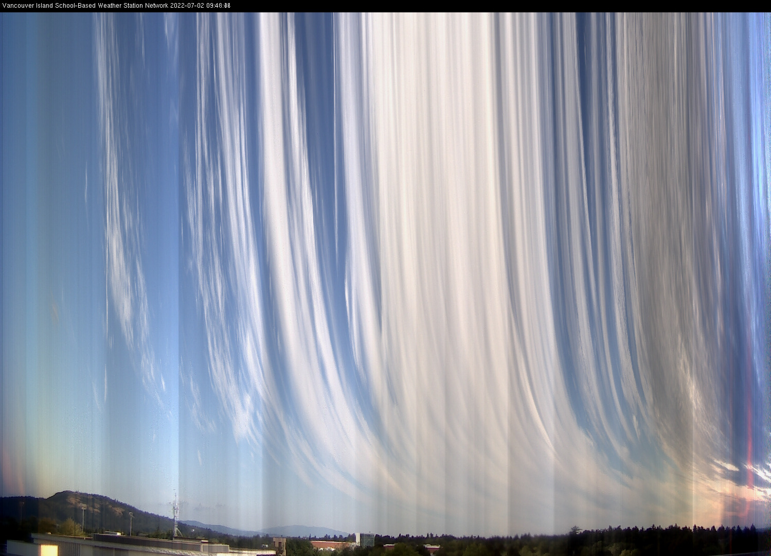 image of the sky seen from UVic, each column of pixels is a different minute, keogram