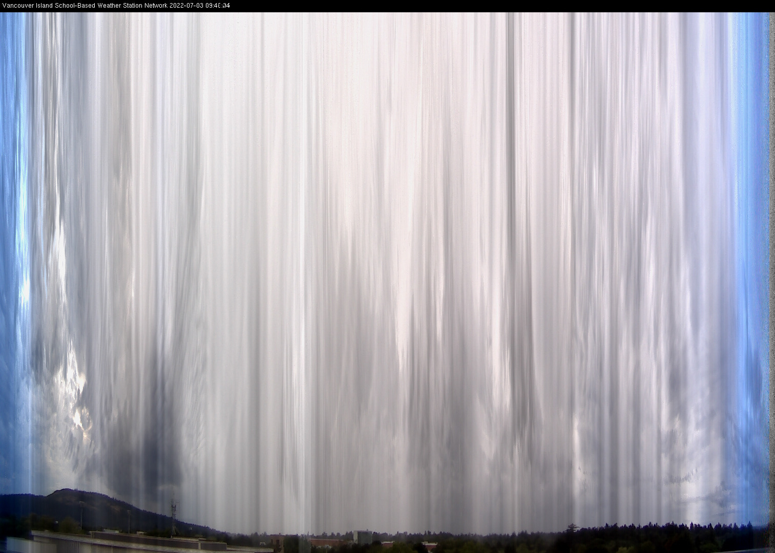 image of the sky seen from UVic, each column of pixels is a different minute, keogram