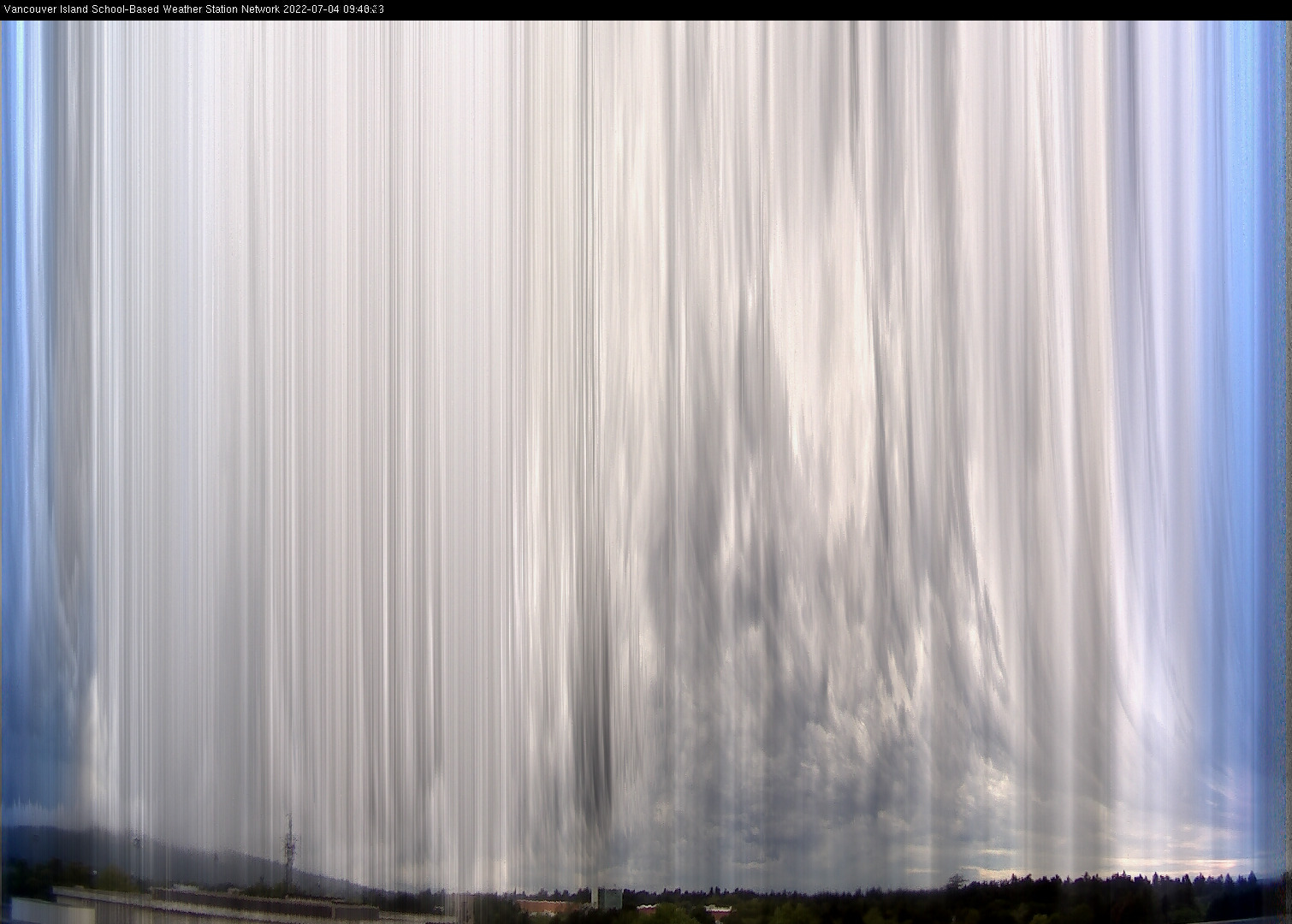 image of the sky seen from UVic, each column of pixels is a different minute, keogram