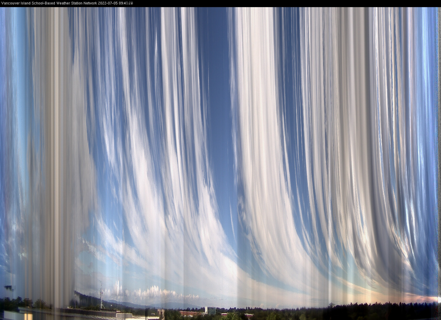 image of the sky seen from UVic, each column of pixels is a different minute, keogram