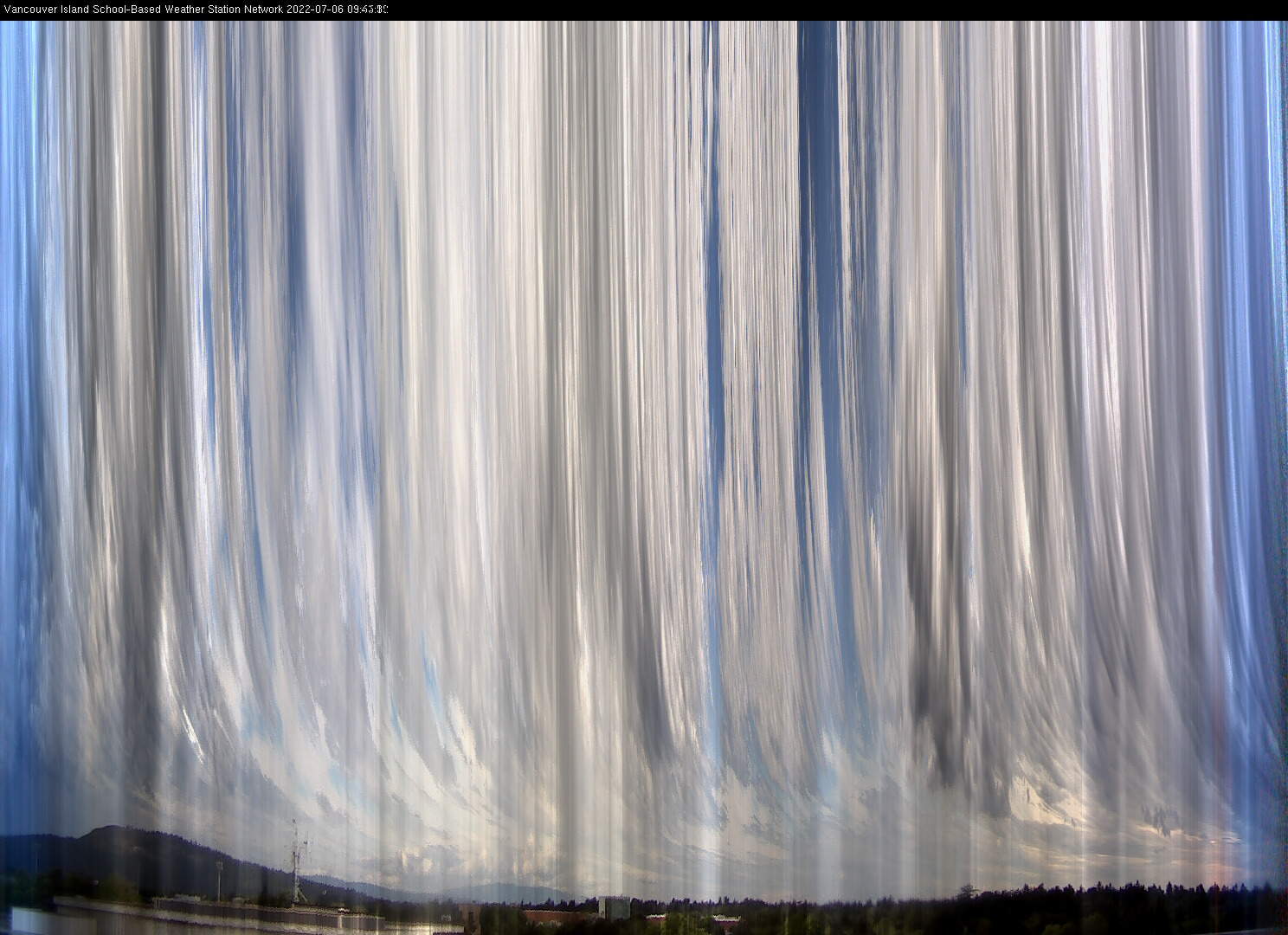 image of the sky seen from UVic, each column of pixels is a different minute, keogram