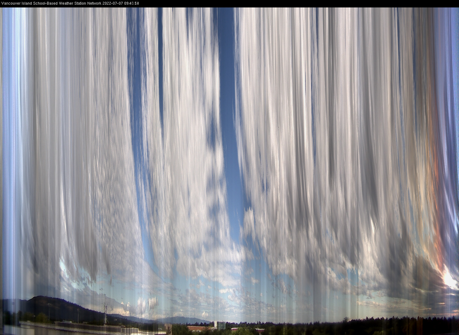 image of the sky seen from UVic, each column of pixels is a different minute, keogram
