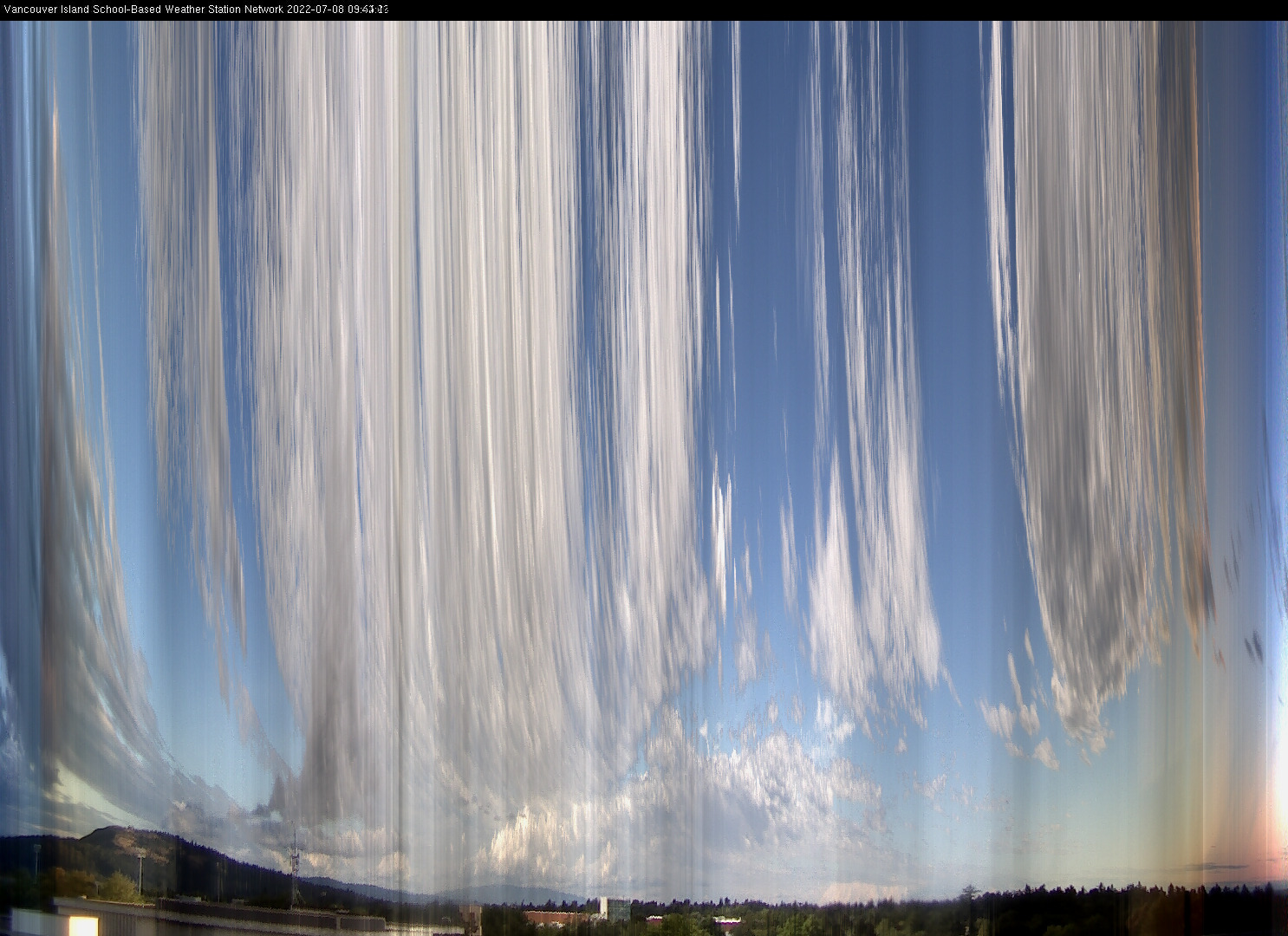 image of the sky seen from UVic, each column of pixels is a different minute, keogram