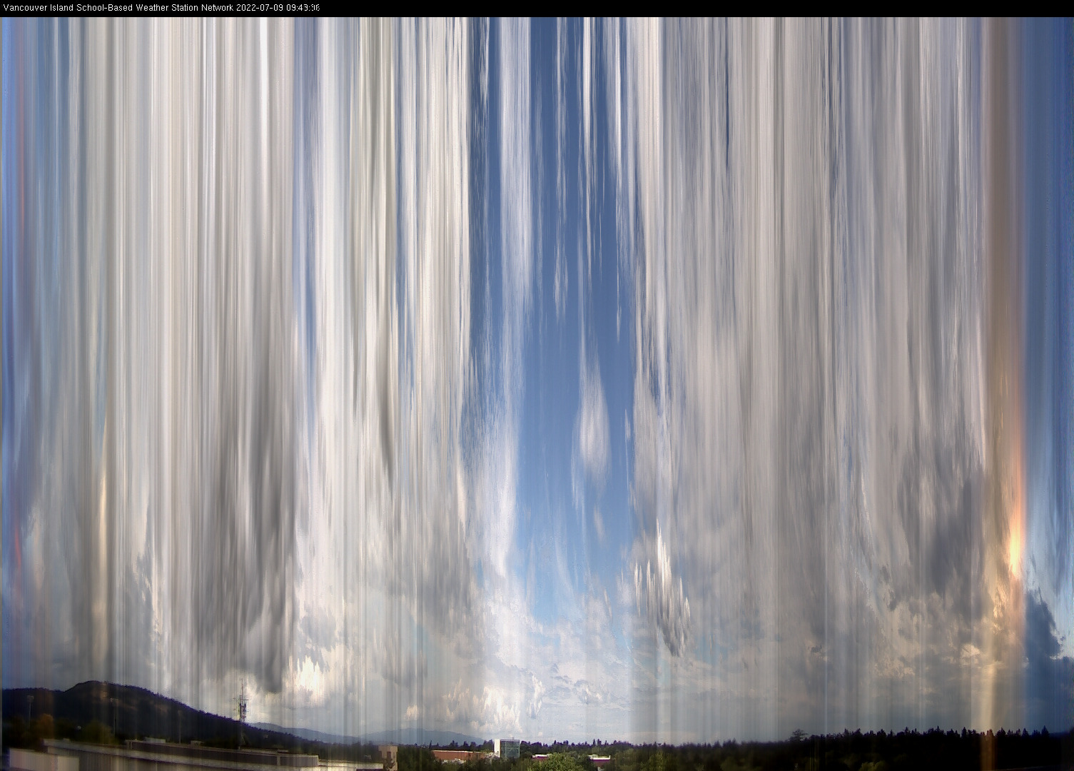 image of the sky seen from UVic, each column of pixels is a different minute, keogram