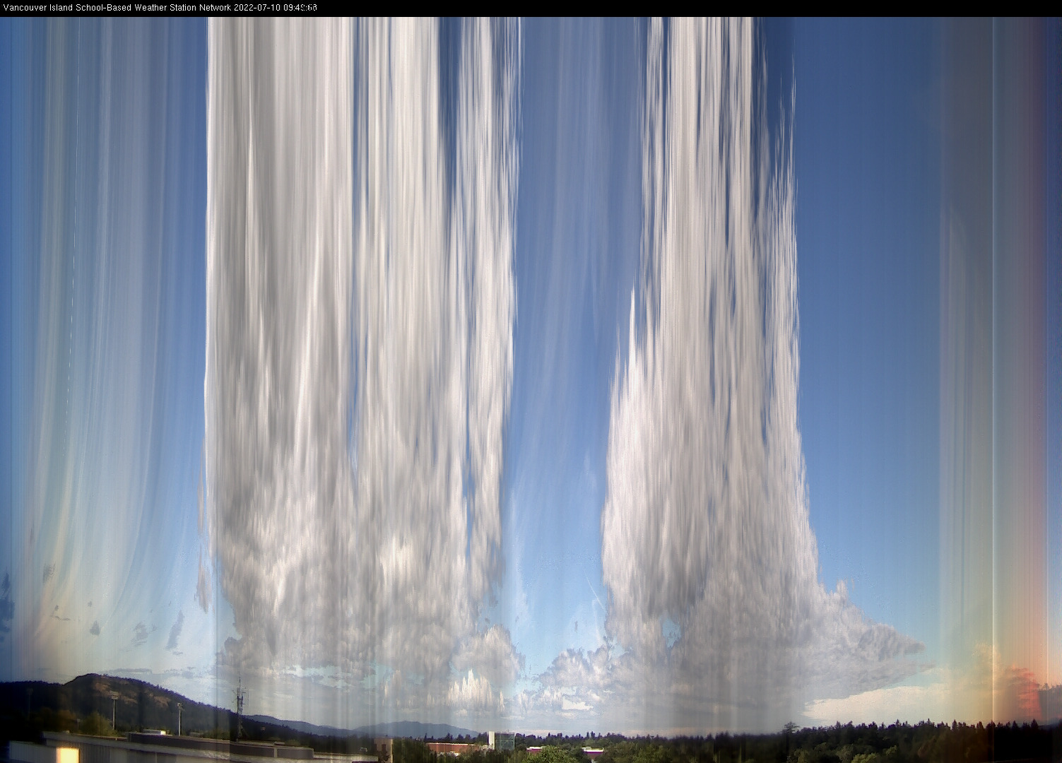 image of the sky seen from UVic, each column of pixels is a different minute, keogram