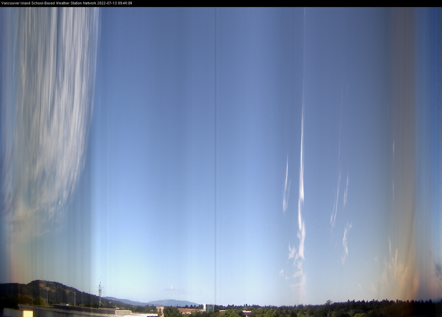 image of the sky seen from UVic, each column of pixels is a different minute, keogram
