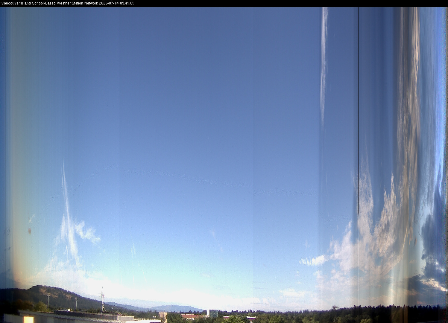 image of the sky seen from UVic, each column of pixels is a different minute, keogram